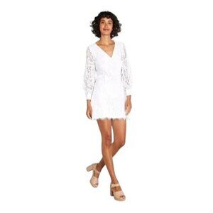 Little Mistress London Size 8 White Lace V Neck Long Sleeve Mini Dress NWT